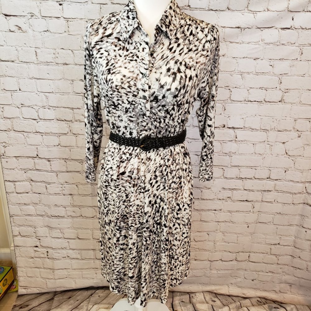 SALE PRICED!!>>CABI FALL SHIRT DRESS WITH ANIMAL PRINT LIKE DESIGN SZ M